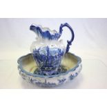 Blue & white Jug & Bowl set with City scenes