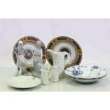 Box of vintage ceramics to include Lladro figurine, NER Dining Car plate, Worcester leaf jugs etc