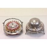 Aesthetic style Silver plate & glass Preserve dish with lid, plus a white metal Middle Eastern