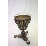 19th century Mahogany Jardiniere with lift out brass liner, slatted sides on a turned centre