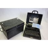 Cased Royal portable Typewriter and a metal Deed box
