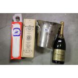 Krug Champagne ice bucket with bottle of Demi Sec, boxed bottle of Millenium Ale and a boxed