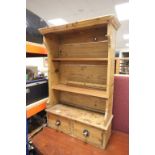 19th century Rustic Pine Shelf with Utensil Bracket and Two Drawers