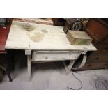 19th century Bleached Pine Rustic Table with Single Drawer raised on A-Frame Supports with