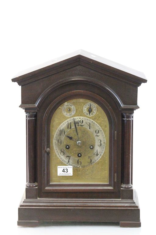 Large key wind Wooden cased Bracket clock with engraved Brass dial & Junghans movement