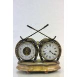 Vintage Silver plated Clock & Barometer combination with Hunting theme and wooden stand