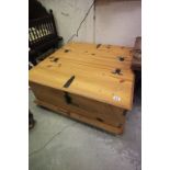 Large Square Pine Blanket Box / Coffee Table, with two hinged lift lids