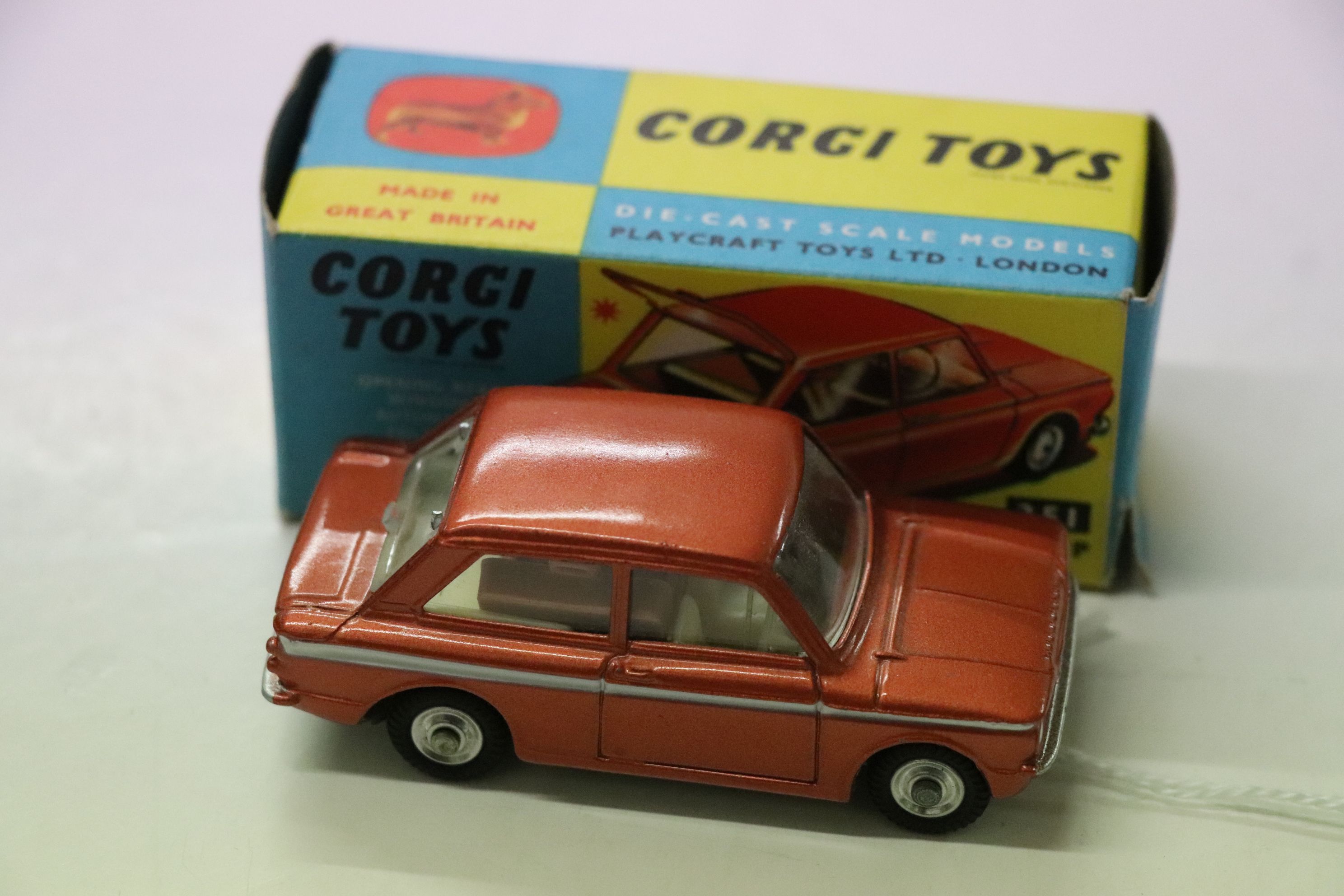 Boxed Corgi 251 Hillman Imp diecast vehicle in metallic bronze with white middle stripe, with - Image 2 of 7