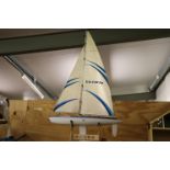 Victoria sail boat on stand with full sails approx 50 inches in heigh, good condition