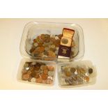 A quantity of coins to include pennies, half pennies, Elizabeth II commemorative coin medals,