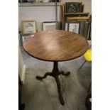 Georgian Oak Circular Tilt Top Table on Pedestal Support and Three Swept Legs