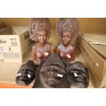 Five pieces of African / Aztek masks and figures