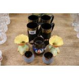 Pair of Worcester cornucopia vases, a pair of small lustre pots and a similar jug plus a set of four