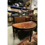 19th century Mahogany Demi-Lune Serving Table with Brass Gallery Rail raised on three turned bulbous