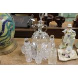 Collection of cut glass and other scent bottles with stoppers plus a 19th Century Continental