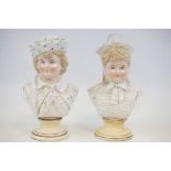 Pair of European busts of Male & Female in traditional costume