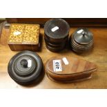 Collection of five vintage wooden boxes to include one made from a Wooden Propeller
