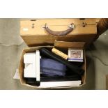 Assortment of Artist Materials including Easel and Vintage Pine Artists Case and Contents