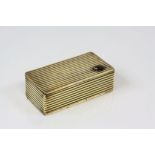 Late 19th / Early 20th century Gilt Ribbed Three Compartment Stamp Box, the lid set with an