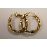 Pair of 9ct gold textured twist hoop earrings