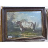 Oak framed oil painting study of a Cow in a Pastoral landscape