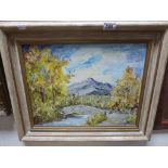 Impressionist Oil on Board of Mountain Scene with Bridge over River signed Kennard