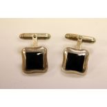 Pair of Gent's Silver and Black Set Square Cufflinks with Swivel Bars
