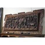 Carved Asian Wooden wall plaque depicting a Harvest scene