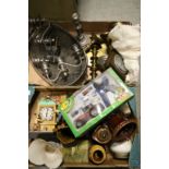 Tray of Mixed Silver Plate together with a Tray of Mixed Ceramics, Collectables & Toys, Oak Cased