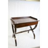 Good antique table with drawer and X-frame legs below