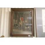 Edward A S Douglas - A vintage chromoliphagraph on canvas study of Huntsmen & Hounds oak framed