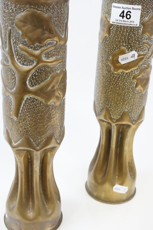 Pair of French WW1 Trench art fluted vases - Image 2 of 2