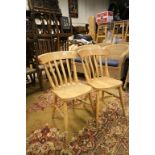 Set of Four Beech Lathe Back Kitchen Chairs