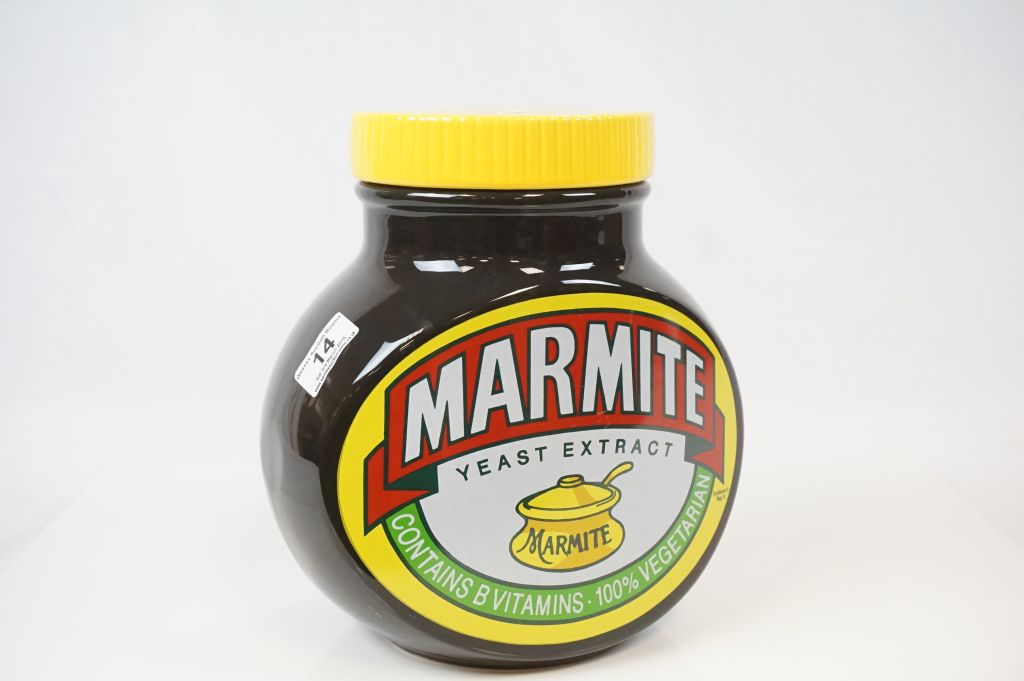 Large Wade ceramic biscuit barrel in the form of a Marmite Jar