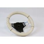 Vintage Car steering Wheel with cream leather finish to fit vintage Mini, Triumph Herald