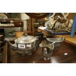 Early 20th century Electroplate Three Piece Tea Service with part fluted bodies