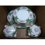 Early 20th century Part Dinner Service with Green Floral and Fruit Pattern marked Bridgwood,