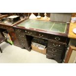 Georgian Style Mahogany Effect Twin Pedestal Desk with Green Leather Inset Top