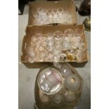 Three boxes of various crystal glass sets, decanters and other glass ware