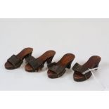 Four Antique Miniature Wooden and Leather Clogs / Sandels