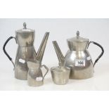 Norwegian Pewter four piece coffee set, marked to base "B M Pewter Norway" with Bird motif