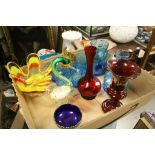 Quantity of Coloured Glass including Blue Glass Water Jug and Six Glasses, Murano Style Glass