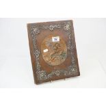 19th C Art Nouveau blotter with white metal decoration and Bronze plaque to centre