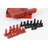 Lead Chess Set with Black and Red Painted Pieces in box