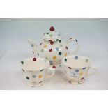 Emma Bridgewater teapot & two large teacups in polka dot pattern