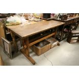 Vintage Rustic Pine and Fruit Wood Trestle Table