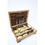 Art Deco Oak Canteen of Cutlery Box containing various cutlery, some with Ivory / Bone Handles