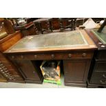 19th century Mahogany Desk with Green Leather Inset Top, Three Drawers with Ring Handles raised on