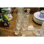 Small collection of 19th Century glassware with etched grape & leaf pattern to include a decanter