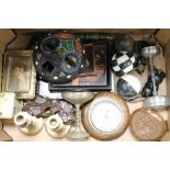 Box of mixed collectables to include Tribal mask, photograph frames, hardwood stand etc